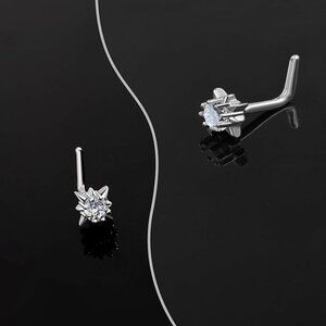 18G 20G Star L-Shaped Nose Ring 925 Sterling Silver Moissanite Stud NWT